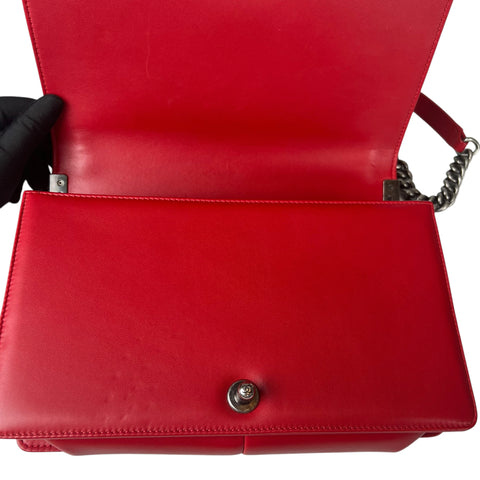 Chanel  Red Quilted Leather Large Boy Flap Bag