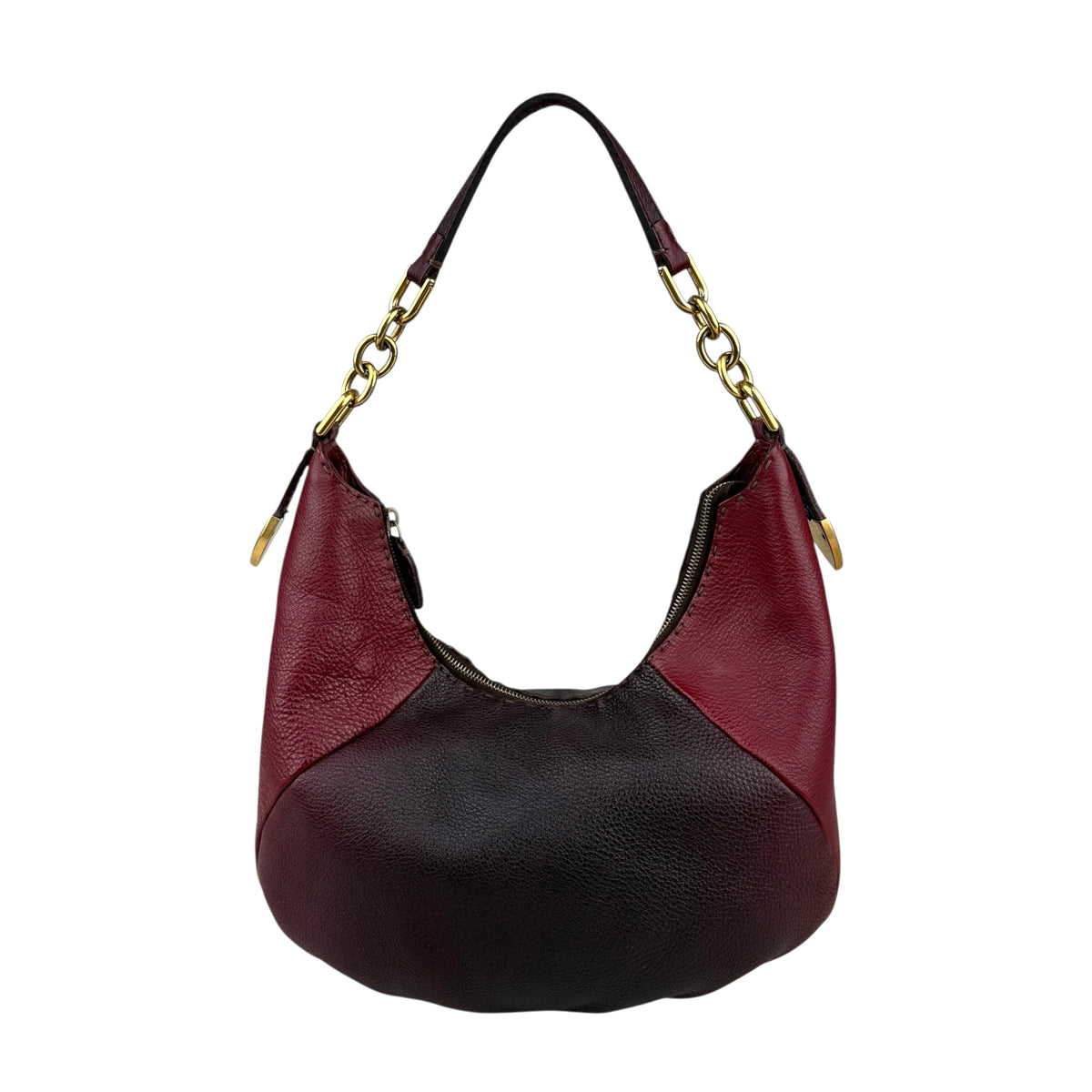 Fendi Selleria Leather Chain Hobo Shoulder Bag Tote