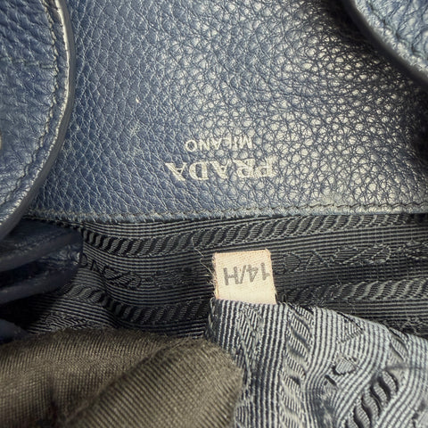 Prada Pebble Leather Hobo Bag Navy