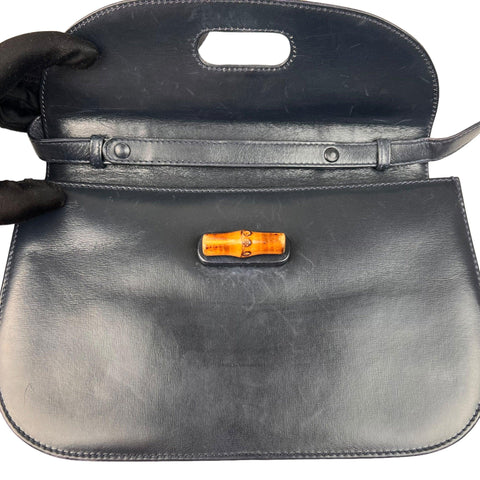 Gucci Convertible Bamboo Top Handle Leather Handbag