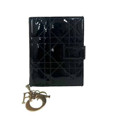 Dior Patent Card Holder Cannage Pattern Wallet