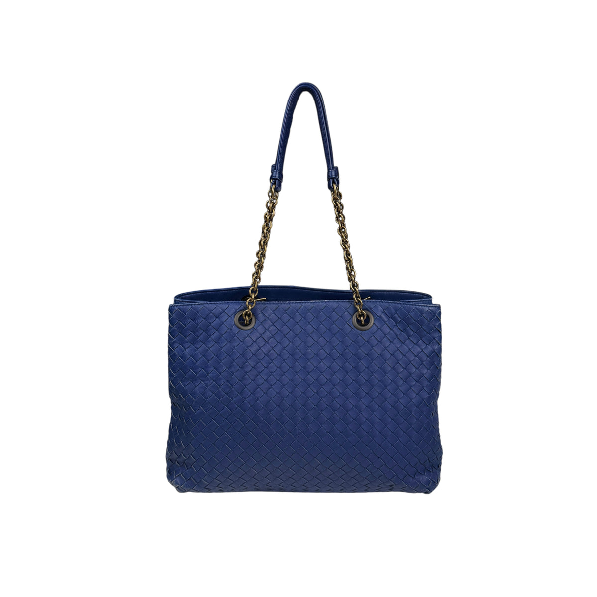 Bottega Veneta Blue Medium Nappa Intrecciato Double Chain Tote