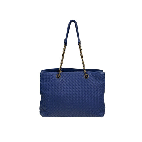 Bottega Veneta Blue Medium Nappa Intrecciato Double Chain Tote