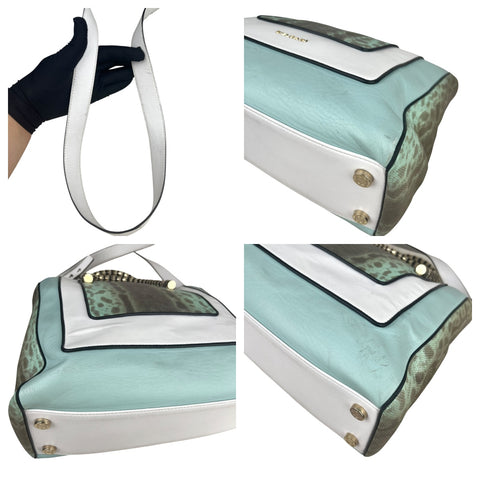 Bvlgari handbag in green, white and black leather and grey python