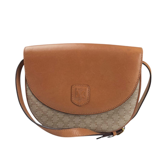 Celine Shoulder Bag Macadam Leather Brown Women's