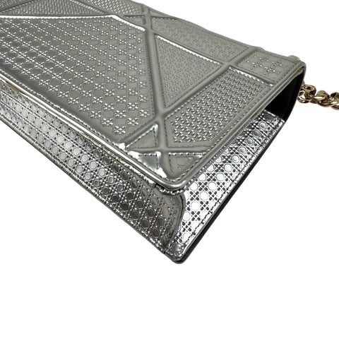 Christian Dior Diorama Medium metallic Micro Cannage patent bag detail view