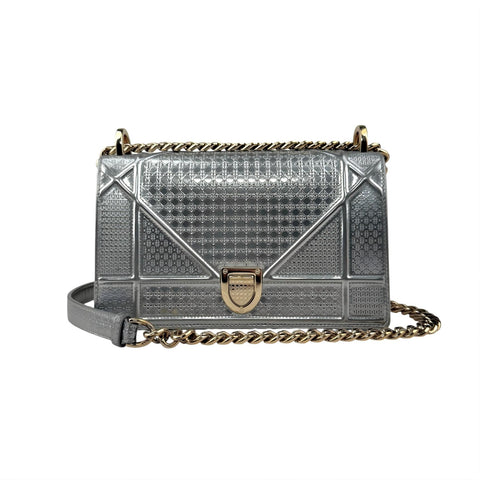 Christian Dior Diorama Medium metallic Micro Cannage patent bag front view