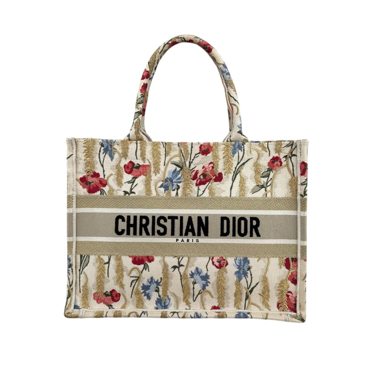 Dior Beige Multicolor Canvas Embroidered Hibiscus Medium Book Tote