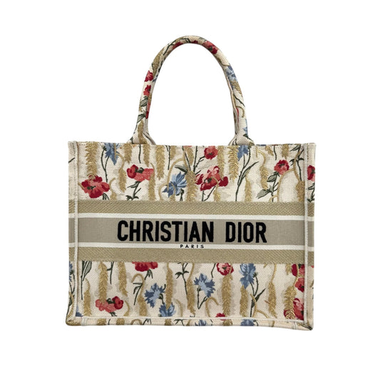 Dior Beige Multicolor Canvas Embroidered Hibiscus Medium Book Tote