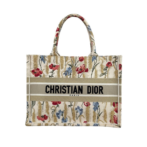 Dior Beige Multicolor Canvas Embroidered Hibiscus Medium Book Tote