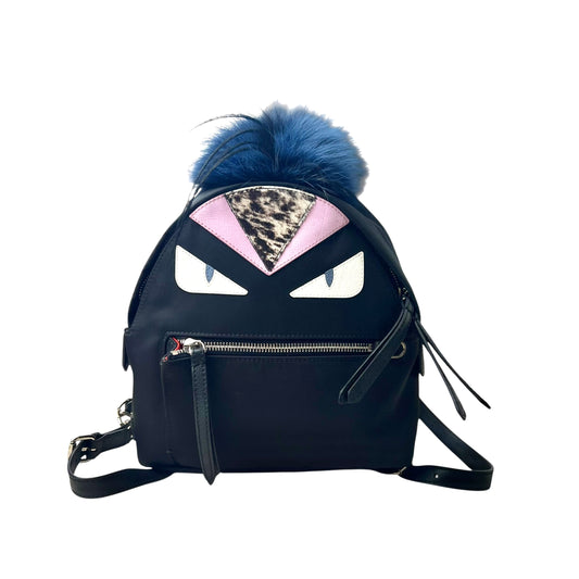 Fendi Black Nylon and Leather Monster Eyes Mini Backpack Bag