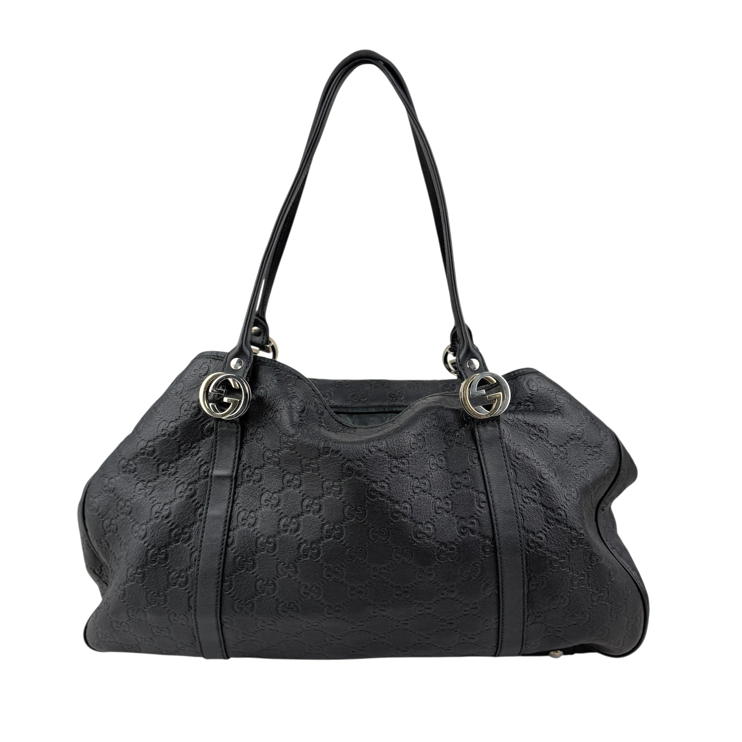 Gucci Guccissima Leather GG Twins Tote Bag black back view