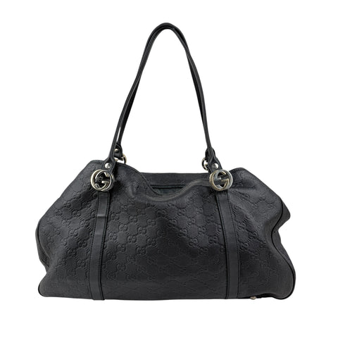 Gucci Guccissima Leather GG Twins Tote Bag black back view