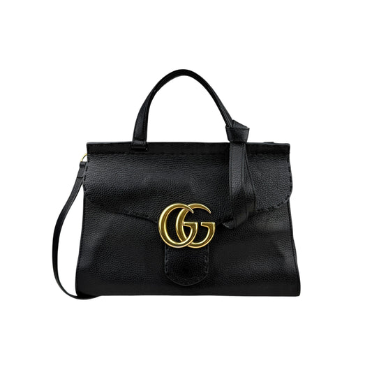 Gucci  Marmont GG Top Handle Flap Bag Black Leather