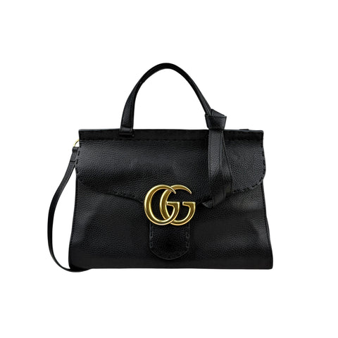 Gucci  Marmont GG Top Handle Flap Bag Black Leather