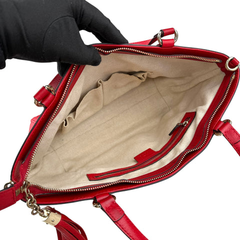 Gucci Soho Top Handle red leather handbag interior view