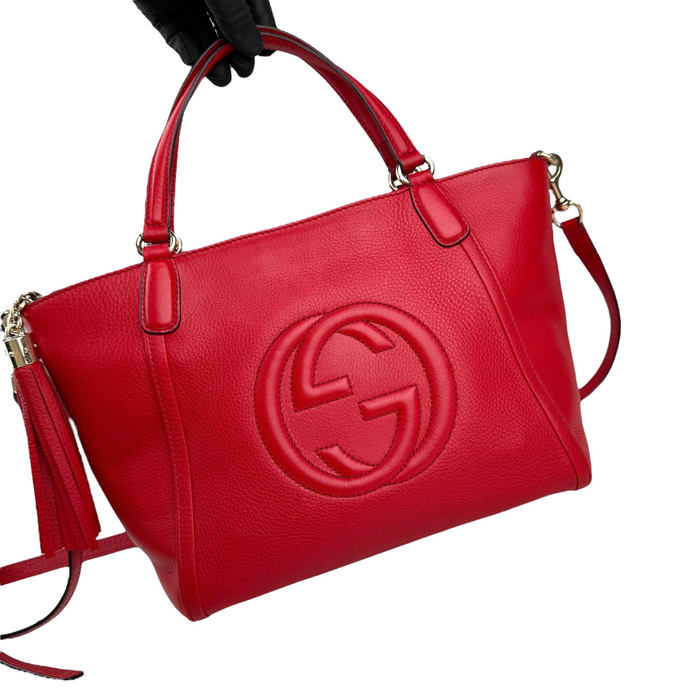 Gucci Soho Top Handle red leather handbag side view