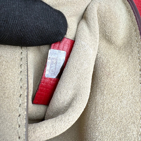 Chloe Red Grained Leather Drew Bag
