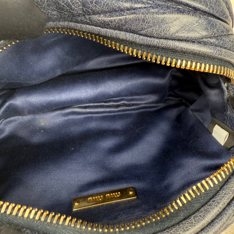Miu Miu Blue Matelassé Leather Zip Crossbody Bag