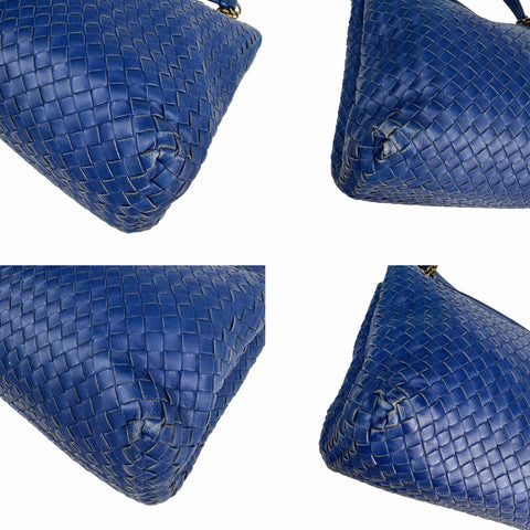 Bottega Veneta Blue Medium Nappa Intrecciato Double Chain Tote