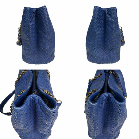 Bottega Veneta Blue Medium Nappa Intrecciato Double Chain Tote