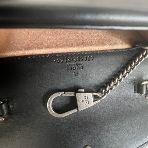 GUCCI Velvet Dionysus Mini Shoulder Bag – Black Suede Silver Chain