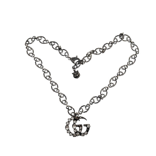Gucci Silver Crystal GG Necklace