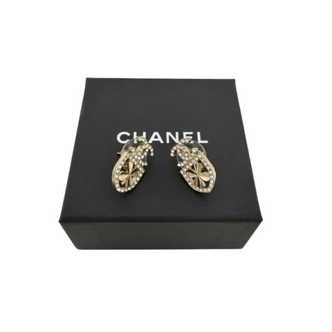 Chanel Pierce CC mark/clover motif rhinestone gold