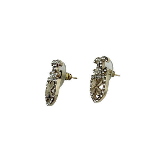Chanel Pierce CC mark/clover motif rhinestone gold