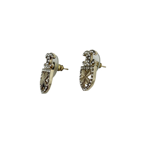 Chanel Pierce CC mark/clover motif rhinestone gold