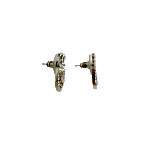 Chanel Pierce CC mark/clover motif rhinestone gold