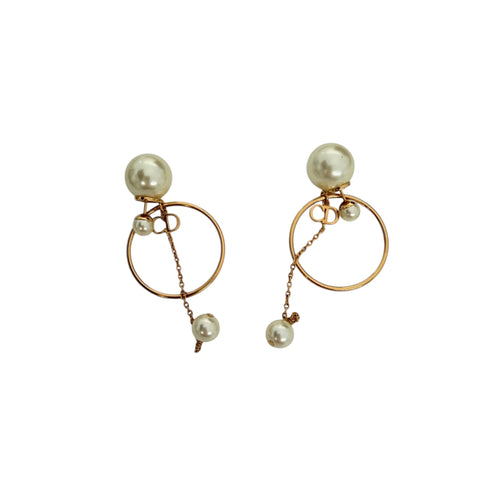 Pre-owned Dior CD logo pearl drop earrings gold tone back view