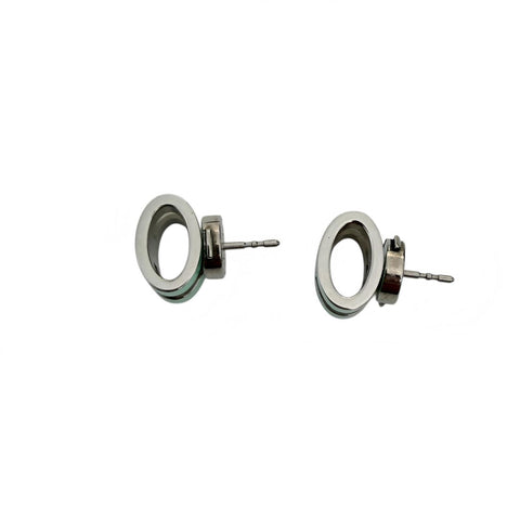 Hermes Pop H Palladium Plated Green Lacquer Stud Earrings