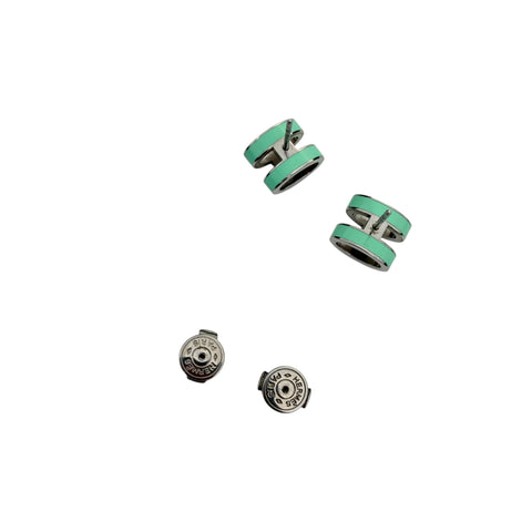 Hermes Pop H Palladium Plated Green Lacquer Stud Earrings