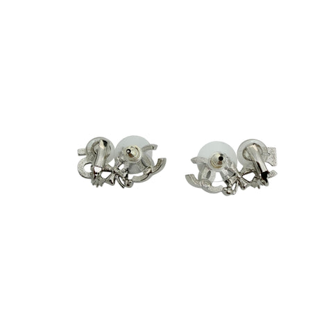 Chanel Silver Metal and Crystal CC No.5 Stud Earrings