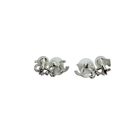 Chanel Silver Metal and Crystal CC No.5 Stud Earrings