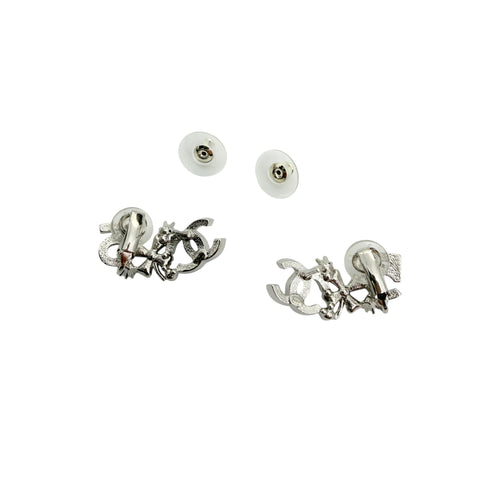 Chanel Silver Metal and Crystal CC No.5 Stud Earrings