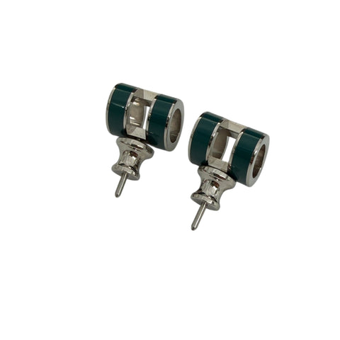 Hermes Green Lacquer Oval Earrings with Malachite Inlay