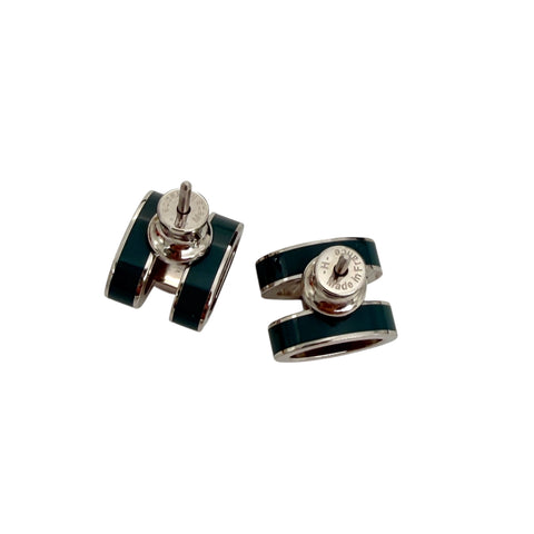 Hermes Green Lacquer Oval Earrings with Malachite Inlay