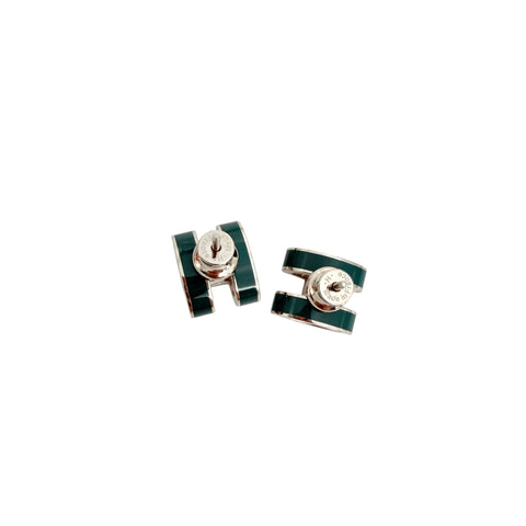 Hermes Green Lacquer Oval Earrings with Malachite Inlay