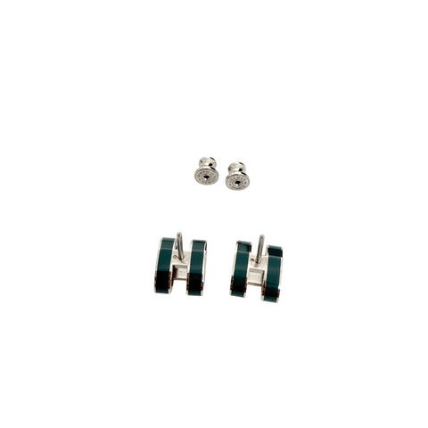 Hermes Green Lacquer Oval Earrings with Malachite Inlay