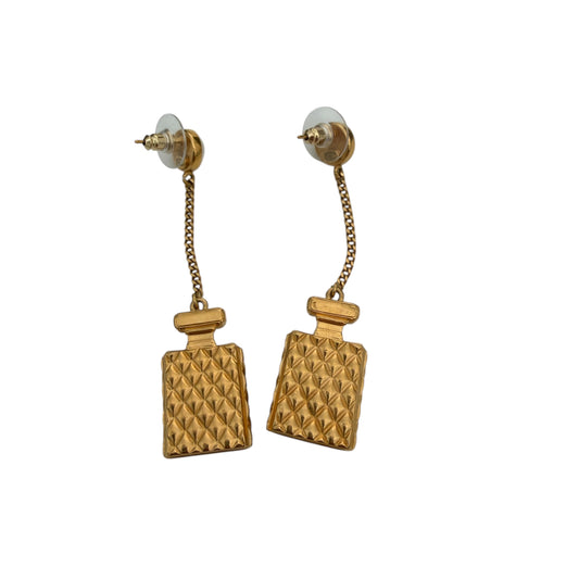 Chanel Crystal Pearl CC Perfume Bottle Chain Drop Earrings Gold