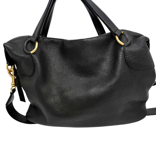 Gucci Black Leather Twill Top Handle Bag