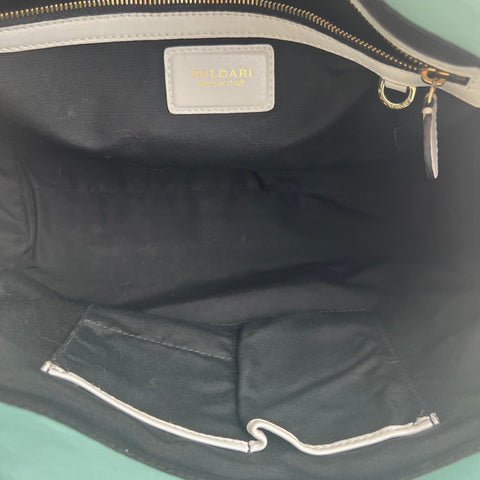 Bvlgari handbag in green, white and black leather and grey python