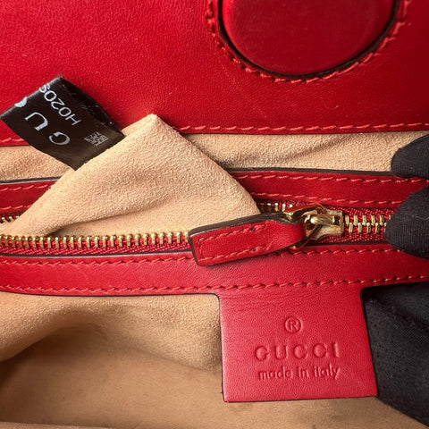 Gucci Red Smooth Calfskin Leather Nymphaea Medium Top Handle Bag