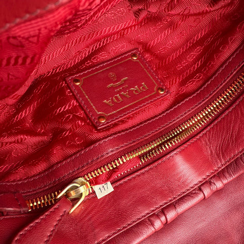 Prada Red Gathered Leather Shoulder Bag