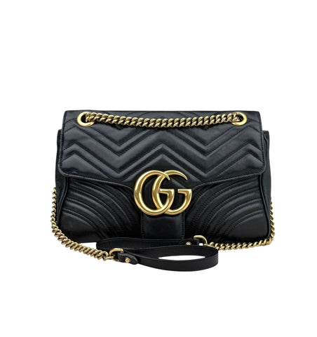 Gucci GG Marmont Calfskin Matelasse Medium Shoulder Bag Black