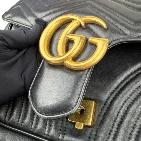 Gucci GG Marmont Calfskin Matelasse Medium Shoulder Bag Black