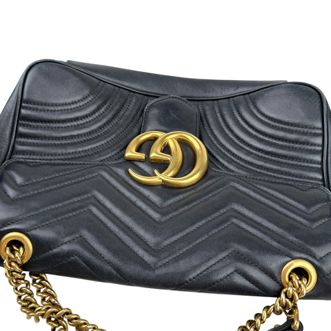 Gucci GG Marmont Calfskin Matelasse Medium Shoulder Bag Black