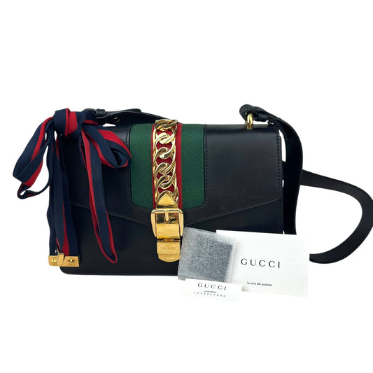 Gucci Sylvie Black Leather Bag Women Handbag